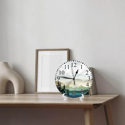 Miniatura 7 de Reloj de pared de paisaje natural, montaña y lago Natures Hills, árbol en ríos, reloj silencioso de 10 pulgadas sin tictac, funciona