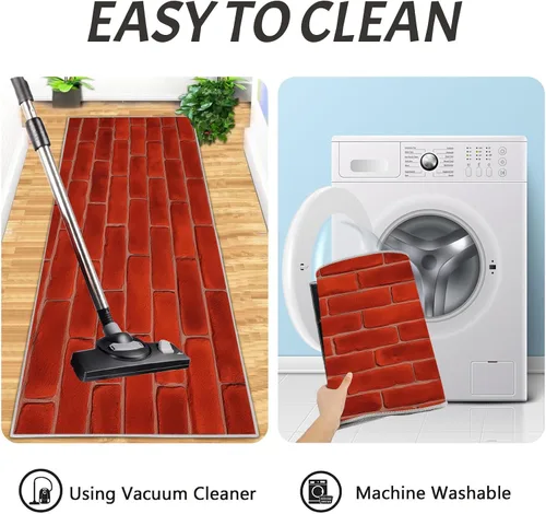 Miniatura 6 de Deep Red Kitchen Rugs, Farmhouse-Style Brick Wall Non Skid Washable Comfort Mats for Floor, Anti Fatigue Kitchen Cushioned Runner Rug Retro
