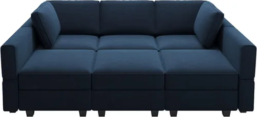 Miniatura 8 de Belffin - Sofá cama modular con otomanas, de terciopelo, reversible y con asiento con almacenamiento, color azul
