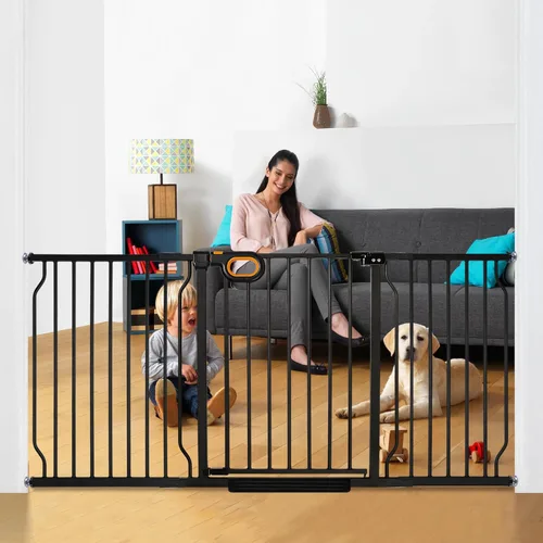 Miniatura 9 de Puerta extra ancha para bebés con puerta montada a presión de 62.2 a 66.9 pulgadas, puertas de seguridad para perros, puertas de seguridad