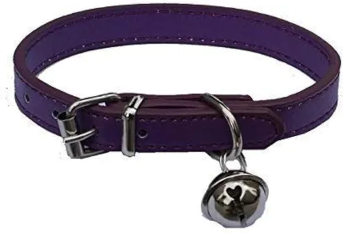 Miniatura 2 de Collares de cuero beige para mascotas, para gatos, cachorro, perro, ajustable de 8 a 10.5 pulgadas con campana