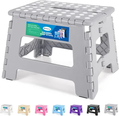 Miniatura 19 de Dyforce Taburete plegable de 16 pulgadas, capacidad de 400 libras, taburete plegable de plástico resistente para adultos, taburete con asa, fácil