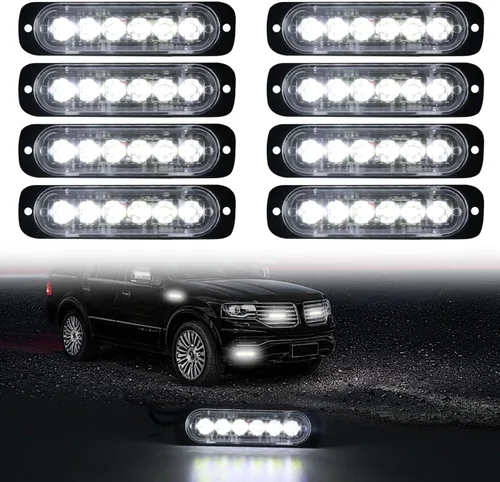DIBMS Barra de Luces Estroboscópicas LED de Emergencia 8x Blanco 6 LED Luz Estroboscópica de Advertencia Luz Intermitente de Emergencia Precaución