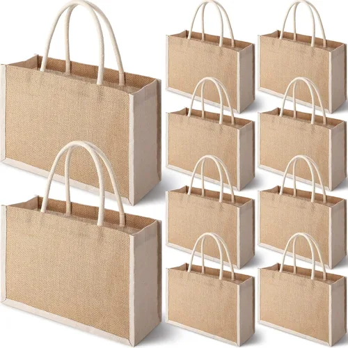Boao 10 bolsas pequeñas de yute de arpillera con asa, bolsas de regalo de yute para novias, bolsas de bienvenida de arpillera a granel para mujeres,