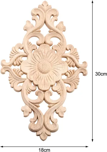 Miniatura 10 de MUXSAM - Apliques tallados en madera, 4 piezas decorativas de madera, calcomanías centrales de muebles sin pintar para gabinete, tocador, cama