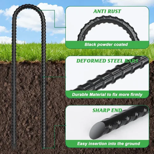 Miniatura 3 de Gtongoko Trampoline Stakes Heavy Duty, 12/16 Inch U-Shaped Ground Anchors, 8mm Galvanized Steel Rebar Wind Stakes for Trampoline Safety, Anti-Rust