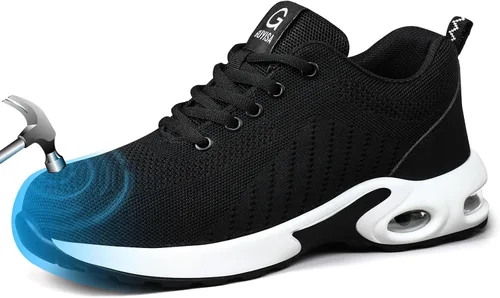 GLANOUDUN Zapatos de punta de acero para hombre, zapatos de trabajo negros, zapatos de seguridad ligeros para hombres, zapatos de seguridad