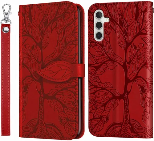 Funda tipo cartera para Galaxy A13 5G, piel sintética de alta calidad con soporte, ranuras para tarjetas, correa para la muñeca, Folio Flip (6.5 Rojo