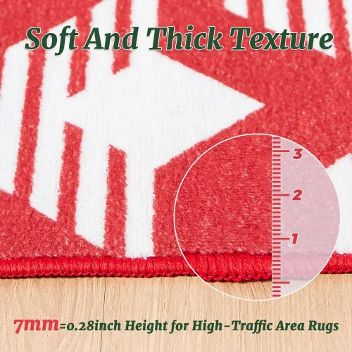 Miniatura 4 de HUGEAR Tapete navideño de 5 x 7 pies, lavable a máquina, de pelo bajo, rojo/verde, alfombra grande geométrica y antideslizante para dormitorio, sala