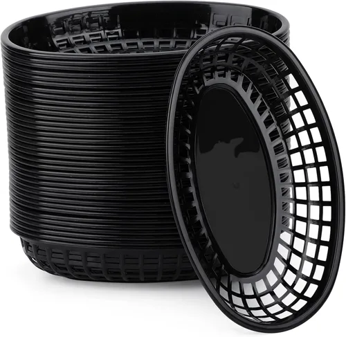 Miniatura 11 de EUSOAR Bandejas de plástico para servir, 6 cestas de alimentos de 9.4 x 5.9 pulgadas para servir, cestas de pan reutilizables para suministros