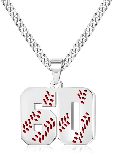 Miniatura 49 de Btysun Collares de béisbol de béisbol número 0-99 dijes de acero inoxidable para hombres, regalos de béisbol, papá, marido, regalo de Navidad