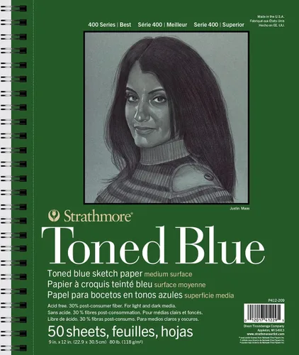 Miniatura 7 de Strathmore Bloc de bocetos serie 400, azul tonificado, 11 x 14 pulgadas, 24 hojas – Cuaderno de bocetos de artista para dibujo, ilustración