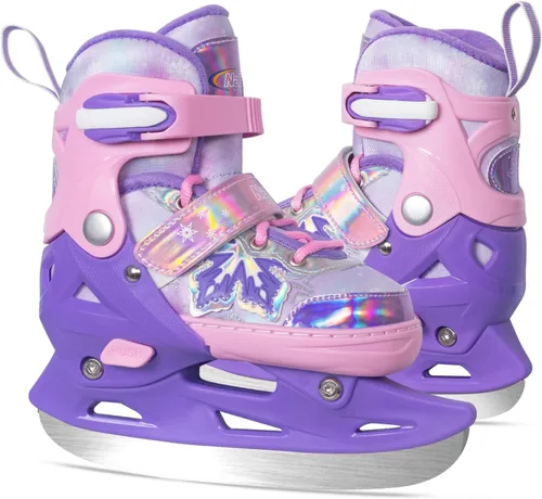 Patines de hielo ajustables Nattork para niños - 4 tallas ajustables con cordones, patines de hockey con forro de felpa cálido, soporte de tobillo