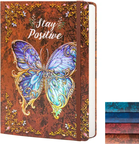 Miniatura 9 de Diario universitario para escribir-B5 - Cuaderno de tapa dura en relieve de mariposa 3D - Diario de escritura para mujeres con banda elástica de Azul