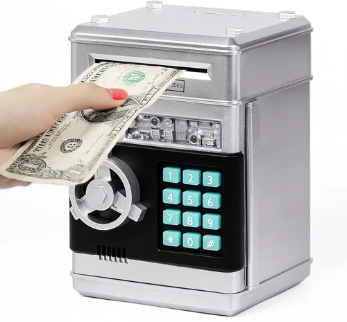 Miniatura 12 de Refasy Alcancía para dinero en efectivo, cajero automático, banco electrónico de monedas para niños de 3 a 12 años, caja de ahorro de dinero, mini