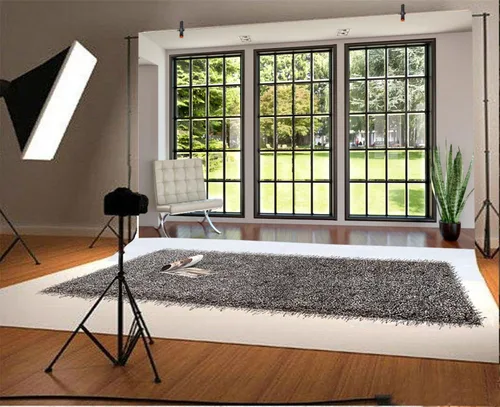Miniatura 2 de Yeele Telón de fondo moderno de 7 x 5 pies para ventana francesa para fotografía, sala de estar, interior, sofá, fondo de plantas, niños, bebés