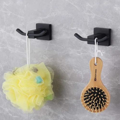 Miniatura 4 de GERZWY Gancho para ropa de baño, color negro mate, SUS 304, acero inoxidable, doble toalla/bata, gancho para ropa para baño, cocina, estilo hotelero