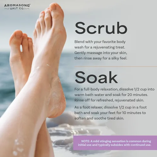 Miniatura 4 de Aromasong Copos de baño de magnesio RAW con lavanda 100% natural, 14 onzas. Sales orgánicas relajantes musculares Mg cloruro, sal mineral remojada.
