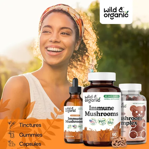 Miniatura 6 de Wild & Organic Cápsulas de complejo de hongos inmunes – 8 suplementos de mezcla de hongos para apoyo inmunológico con cola de pavo, polvo de chaga