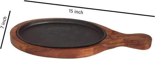 Miniatura 4 de Plato de madera para servir con base de murciélago y bandeja Sizzler, marrón, paquete de 1
