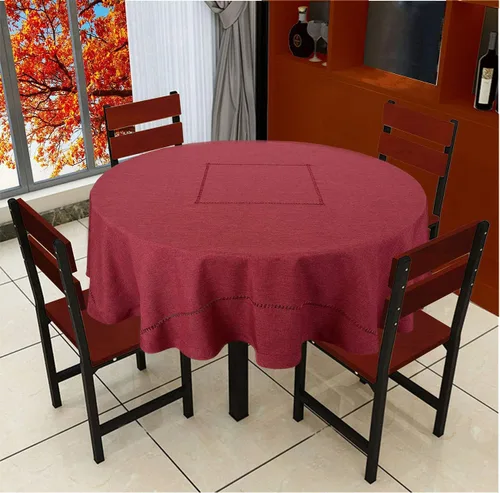 Miniatura 2 de Grelucgo Mantel con dobladillo de color arándano sólido (redondo de 54 pulgadas)