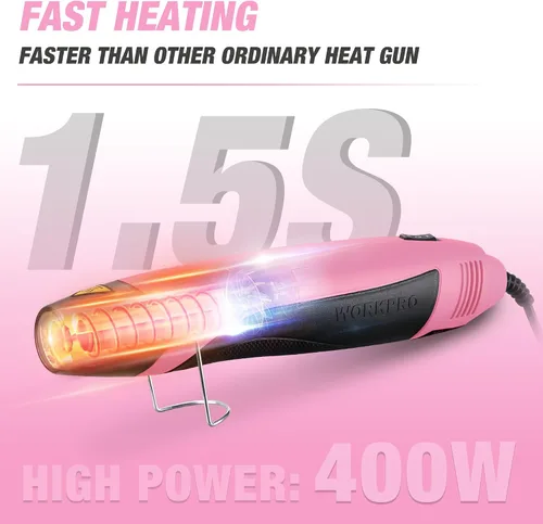 Miniatura 6 de WORKPRO Pistola de calor, mini pistola de aire caliente de 400 W con boquilla reflectora, 2 ajustes de temperatura de 482 ℉ (482.0 °F)/842 ℉
