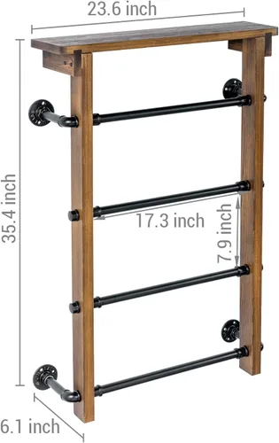 Miniatura 5 de MyGift Toallero Escalera de 4 Niveles Montado en Pared con Estante de Almacenamiento Superior, Soporte de Toalla Colgante de Madera Maciza Rústica