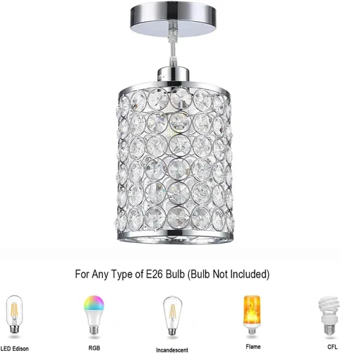 Miniatura 6 de Paquete de 3 lámparas colgantes de cristal, iluminación colgante de isla de cocina cromada, luces colgantes de techo con cable ajustable