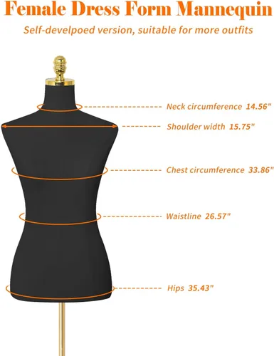 Miniatura 3 de Maniquí de maniquí femenino con soporte de metal y base rectangular, altura del cuerpo del maniquí de 40.55 a 73.23 pulgadas, altura ajustable