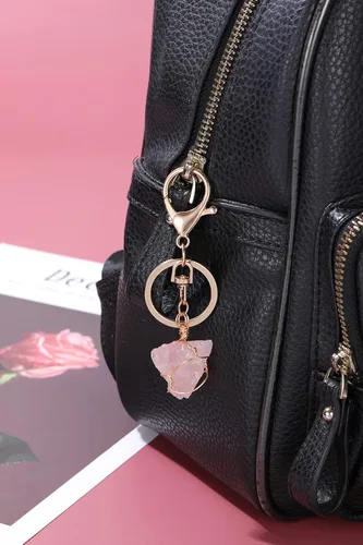 Miniatura 4 de Jovivi Llavero de piedra de cristal de cuarzo natural crudo envuelto en alambre irregular con piedras preciosas curativas para mujeres y hombres