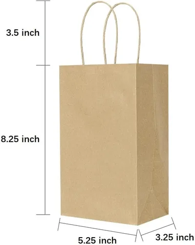 Miniatura 2 de Oikss Paquete de 50 bolsas de regalo pequeñas de 5.25 x 3.25 x 8.25 pulgadas, color marrón con asas, a granel para fiestas de cumpleaños