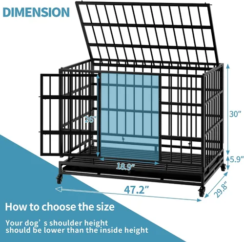 Miniatura 4 de Jaula plegable indestructible para perros con ruedas, jaula de metal resistente a prueba de escapes de 48 pulgadas para perros grandes y medianos