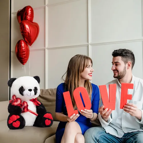 Miniatura 2 de HollyHOME I Love You Panda - Panda de peluche con corazones rojos y lazo, regalo de 20 pulgadas