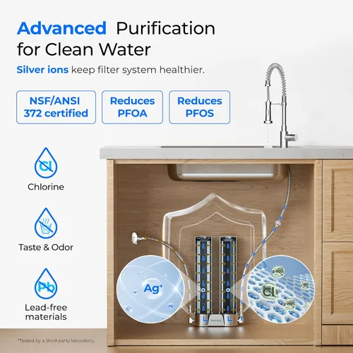 Miniatura 2 de Waterdrop DST - Sistema de filtro de agua para debajo del fregadero, reduce el cloro, PFOA/PFOS, mal sabor y olor, filtro de agua de acero