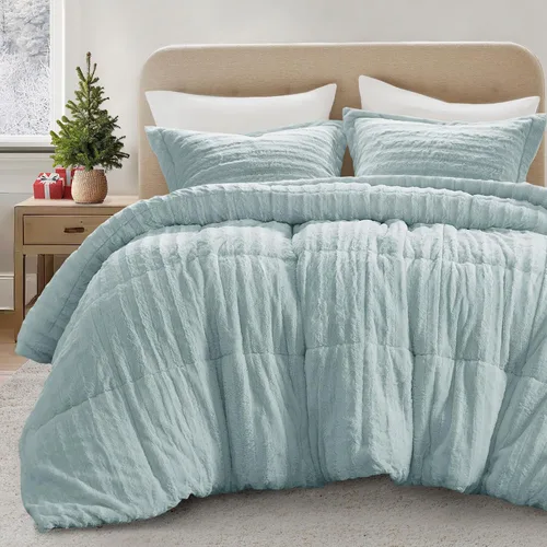 Madison Park Duke Luxe - Juego de edredón reversible de piel sintética, reverso de felpa suave, relleno alternativo moderno, ropa de cama acogedora