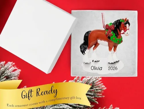 Miniatura 2 de Adorno de Navidad personalizado de caballo 2025 – Personalización gratuita Caballo marrón personalizado para árbol de Navidad – Regalo de jinete
