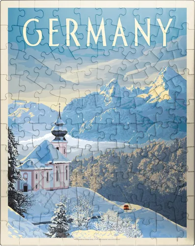 MyPuzzle Alemania: Alpes bávaros, póster vintage, rompecabezas premium de 100 piezas para adultos