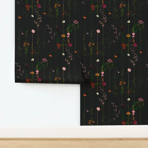 Miniatura 4 de Papel tapiz autoadhesivo de 9 x 2 pies – Moody Floral Dark Flower Stripe Wildflower Minimic Midcentury Modern Stripes Papel tapiz extraíble