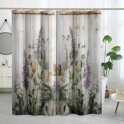 Miniatura 21 de Juego de baño estilo granja de 3 piezas con cortina de ducha y alfombras, cortina de ducha de 72'' y dos alfombras de baño antideslizantes lavables