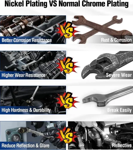 Miniatura 5 de WORKPRO Llave de combinación con cabeza flexible de 8 mm, construida en Cr-V, niquelada, 72 dientes, diseño de 12 puntas, métrica