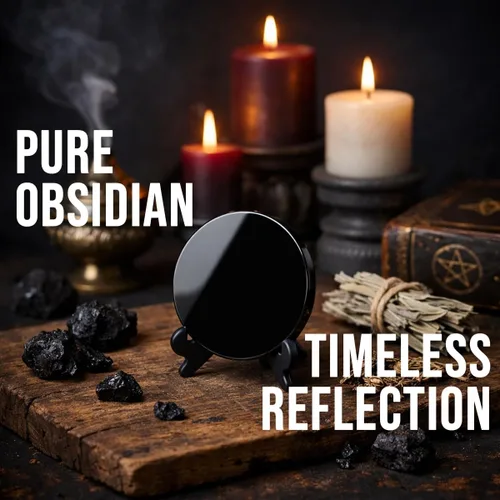 Miniatura 2 de Espejo rascador de obsidiana negra natural con soporte de madera de 3.15 pulgadas, cristales curativos para brujería, adivinación, meditación