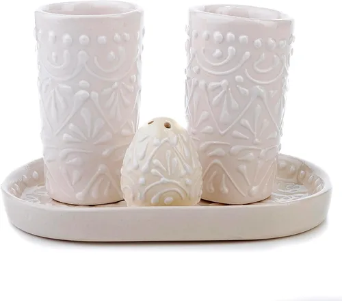 Miniatura 12 de Juego de vasos de chupito de tequila Talavera con bandeja y salero (juego de 2) - Diseño de flores verdes - Juego de regalo mexicano auténtico Flor