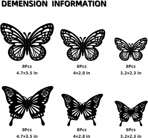 Miniatura 5 de Decoraciones de Mariposas Negras de Halloween para Pared, 48 Piezas 2 Estilos 3 Tamaños Pegatinas de Mariposas para Decoración Superior de Pasteles