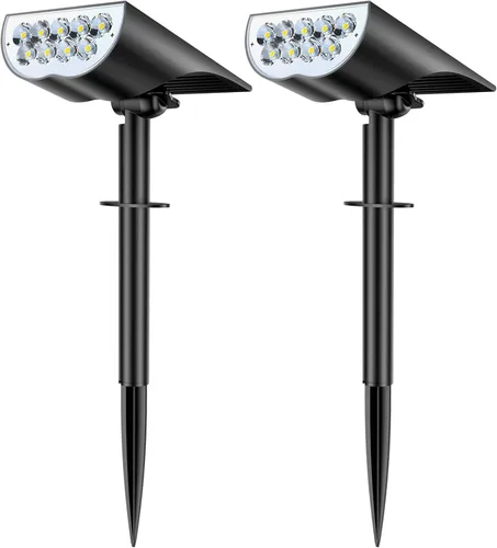 Miniatura 10 de Focos solares impermeables para exteriores, 3 modos de iluminación, focos solares, luz de atardecer a amanecer, para patio, camino, paisaje, Blanco