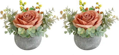 Miniatura 19 de Decoración de rosas artificiales en maceta, mini plantas de imitación para decoración de interiores, rosas falsas para el hogar, baño, cocina