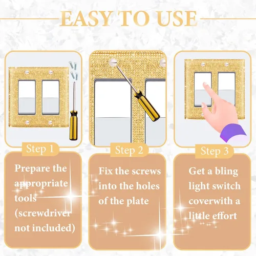 Miniatura 2 de 1 funda para interruptor de luz brillante – Cubierta de placa de interruptor con purpurina dorada con diamantes de imitación 2.2 lbs-2-Oro