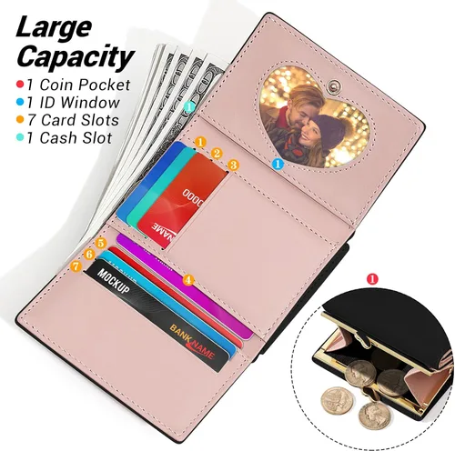 Miniatura 2 de YINHEXI Cartera para mujer, tarjetero para mujer, pequeño bolso triple con bloqueo RFID, bonita cartera pequeña de cuero con bolsillo para mujeres