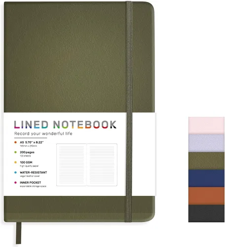 Miniatura 11 de Cuaderno diario rayado para mujeres y hombres, 200 páginas A5 diarios de tapa dura de cuero para escribir, viajes, escuela, oficina, trabajo, Negro