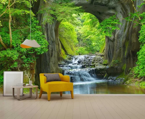 Miniatura 7 de Reyhui - Mural de pared con imagen de bosque y arroyo, papel tapiz grande con escena natural para dormitorio, sala de estar, fondo de TV, sofá