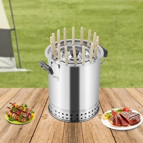 Miniatura 2 de Barbacoa sin humo, parrilla de barril de carbón envolvente de acero inoxidable, parrilla de carbón portátil con 30 pinchos y accesorios de parrilla